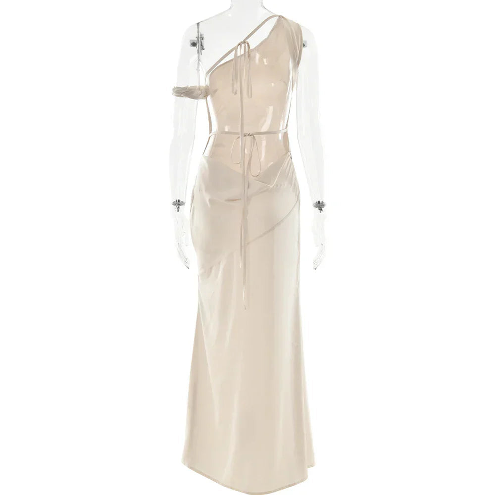 Satin Apricot Backless Long Dress Mssaz Desses