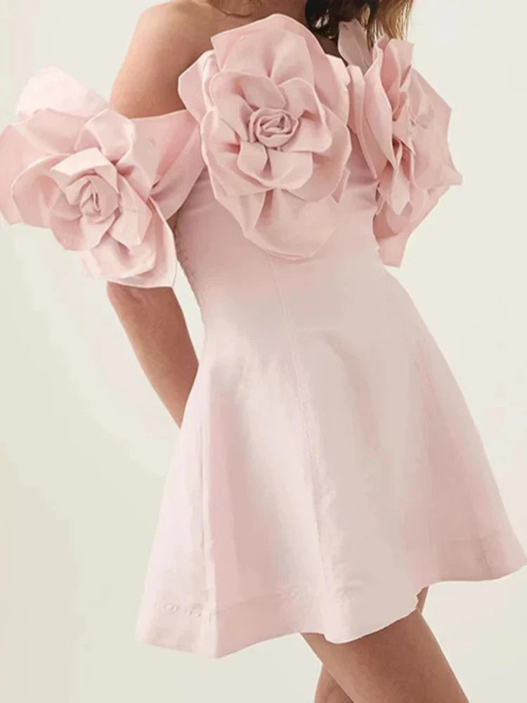 Slash Neck 3D Flower Mini Dress Mssaz Desses