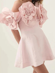 Slash Neck 3D Flower Mini Dress Mssaz Desses