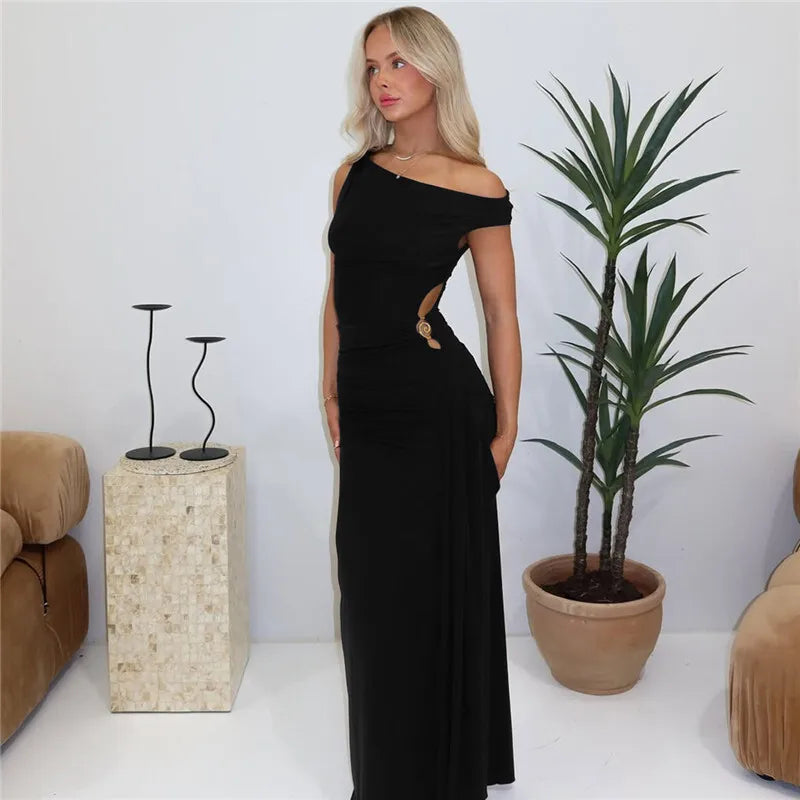 Oblique Shoulder Backless Maxi Dress Mssaz Desses