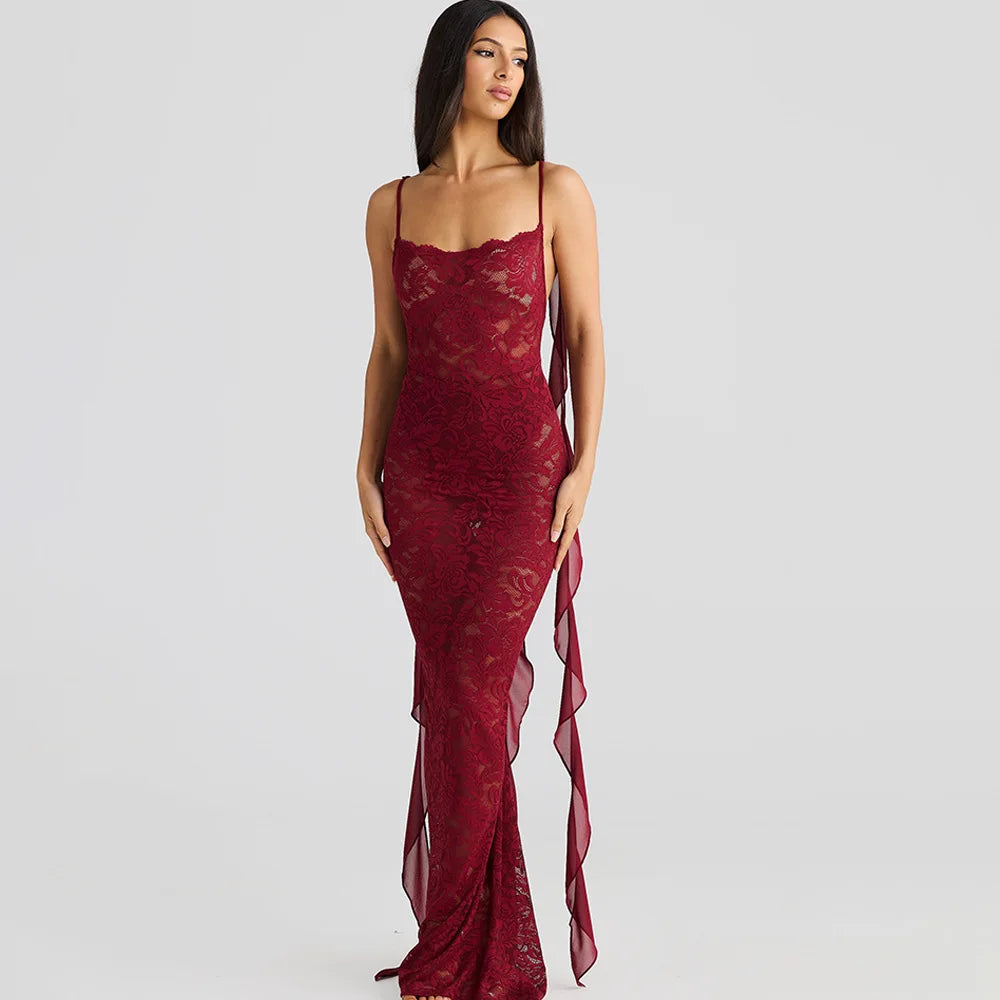 Lace Patchwork Backless Trailing Long Dress Mssaz Desses