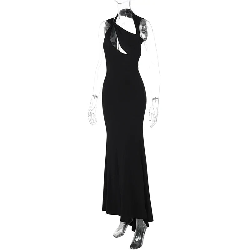 Hollow Out Sleeveless Black Maxi Dress Mssaz Desses