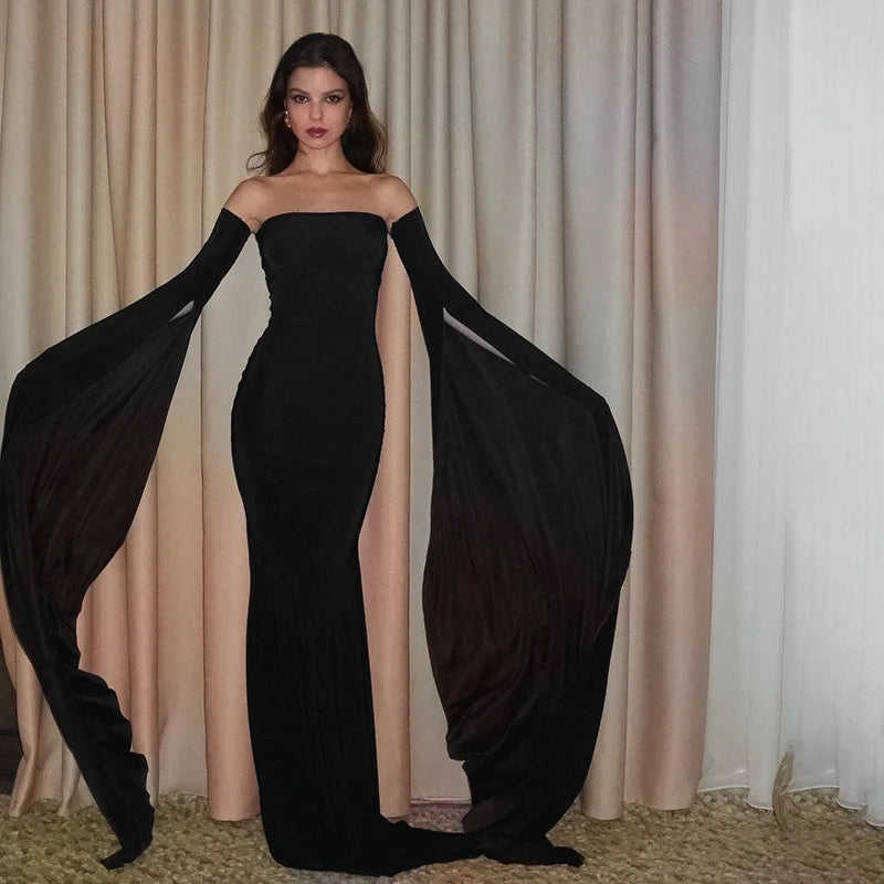 Strapless Extra-long Flare Sleeves Dress Mssaz Desses