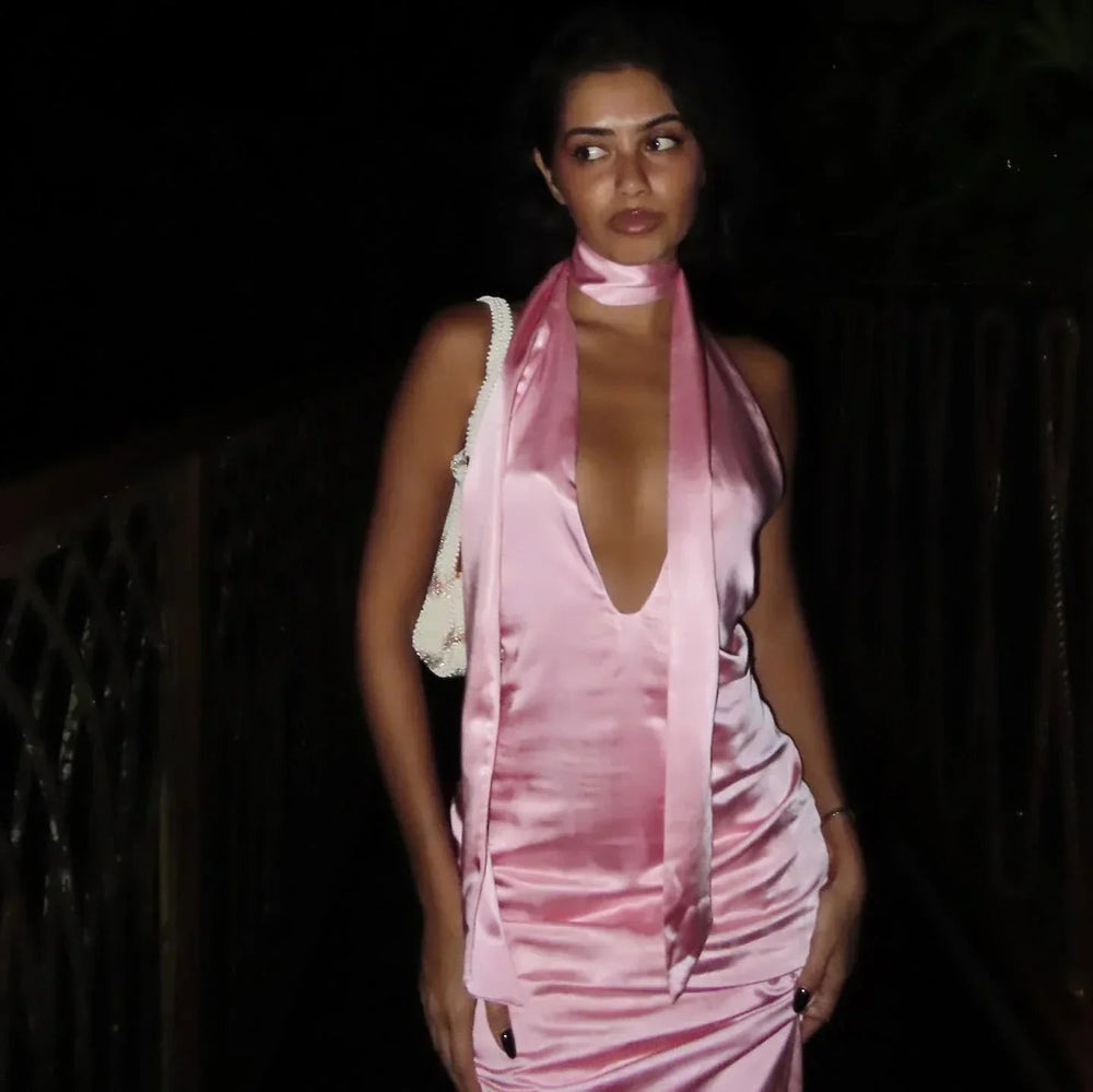 Satin Open Back Dress Mssaz Desses