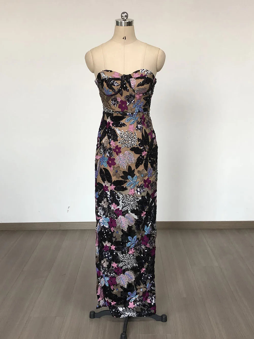 Sequin Floral Strapless Maxi Dress Mssaz Desses