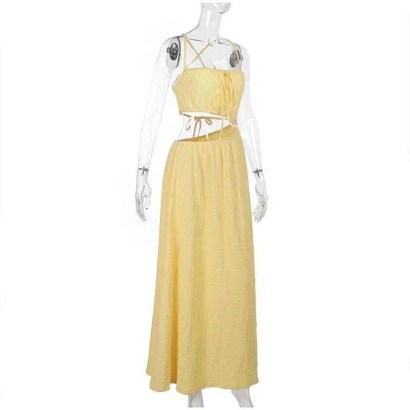 Lace Up Solid Color Open Back Long Dress Mssaz Desses