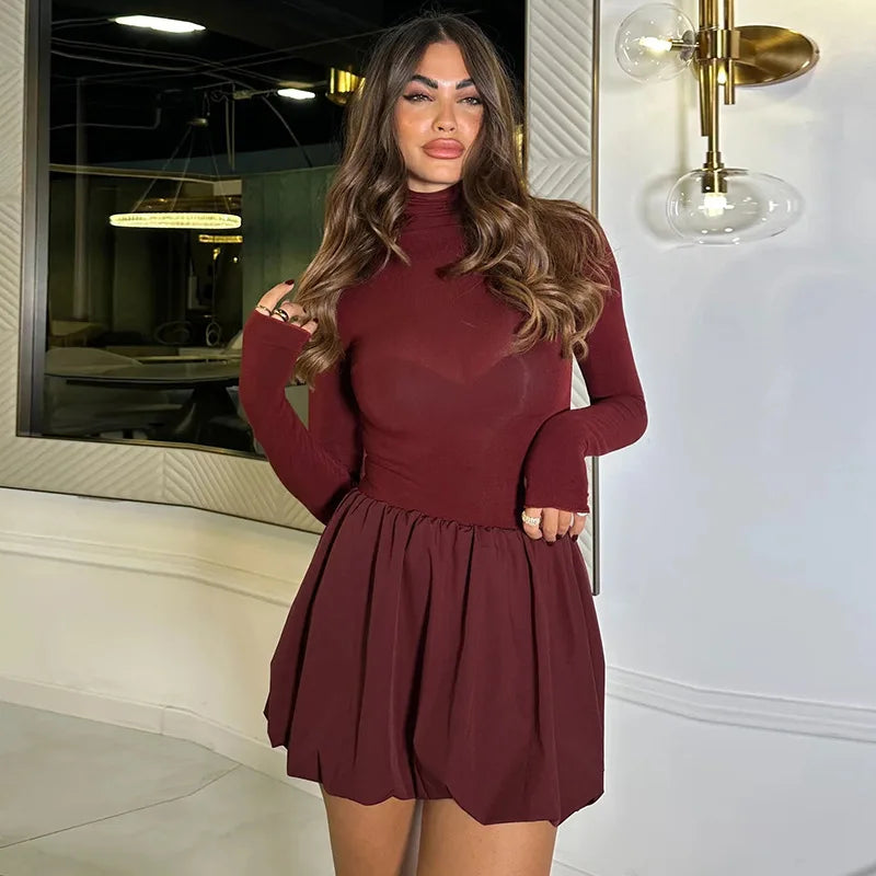 Long Sleeve Turtleneck Bud Mini Dress Mssaz Desses
