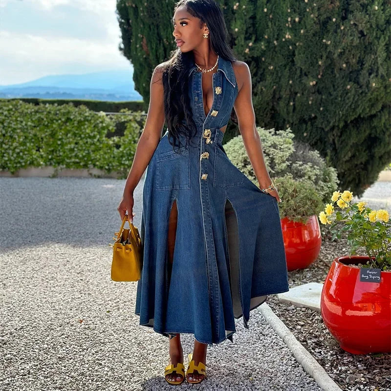 Denim Maxi Dress Mssaz Desses