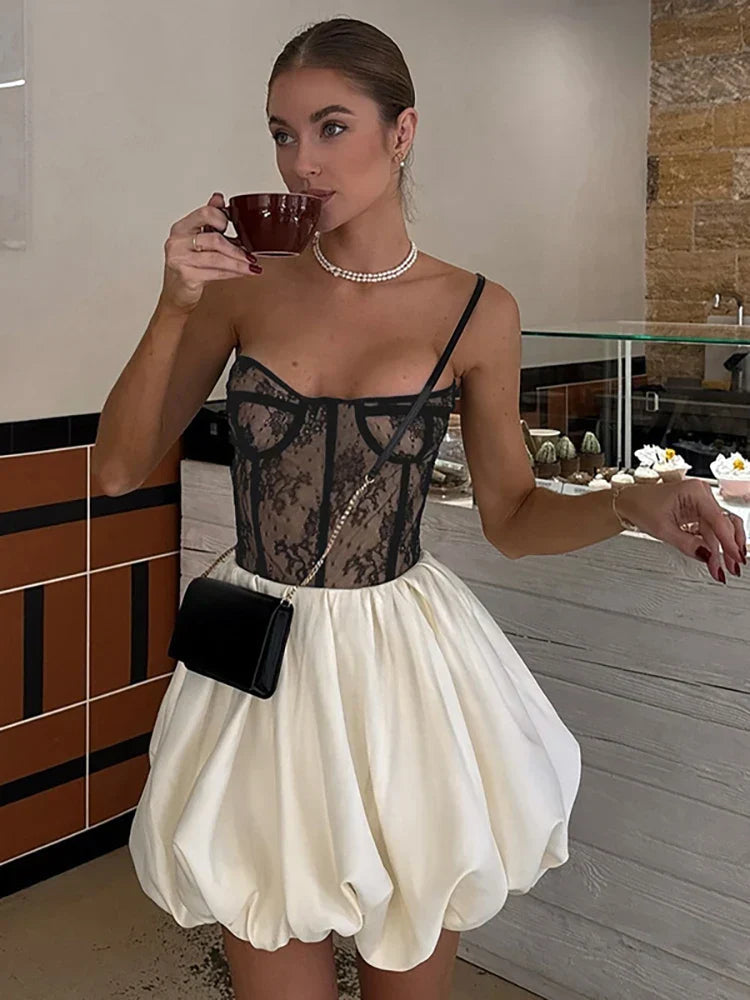 Patchwork Lace Black Backless Dress Mssaz Desses