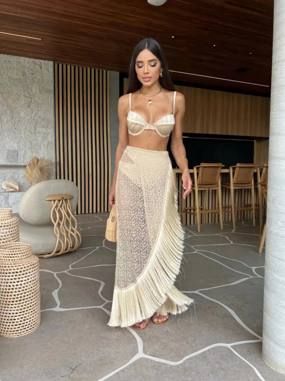 Deep V-Neck Tassel Long Party Dress Mssaz Desses