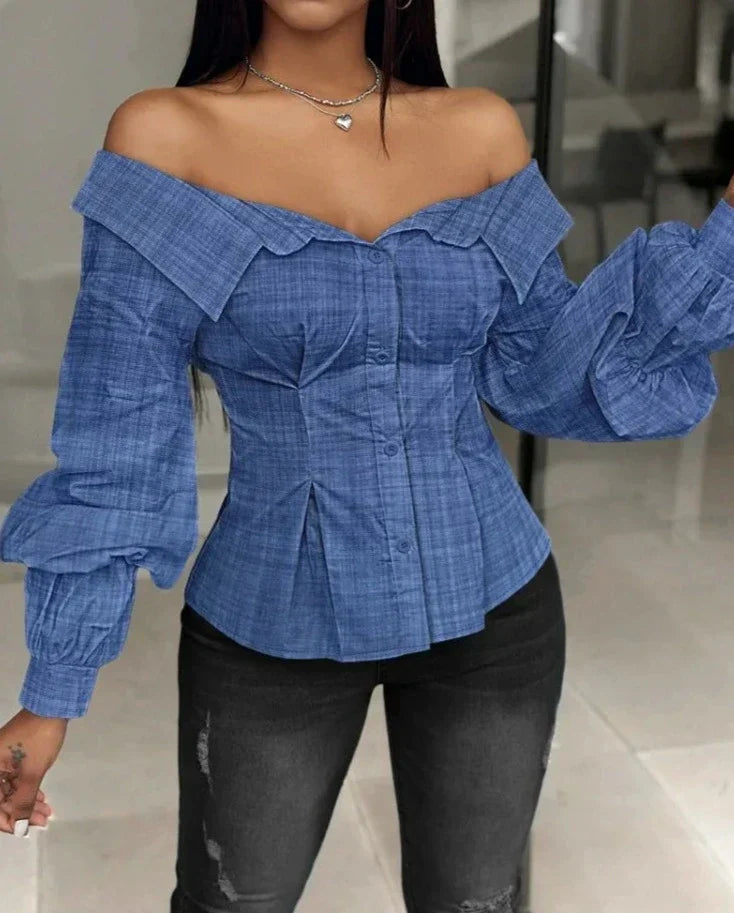 Lantern Sleeve Open Shoulder Top Mssaz Desses