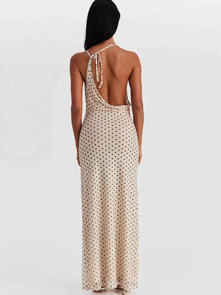 Polka Dot Backless Spaghetti Strap Party Maxi Dress Mssaz Desses