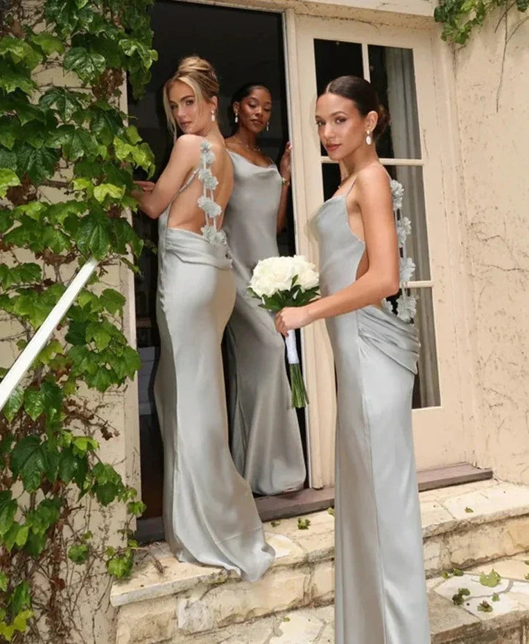 3D Flower Draped Open Back Maxi Dress Mssaz Desses