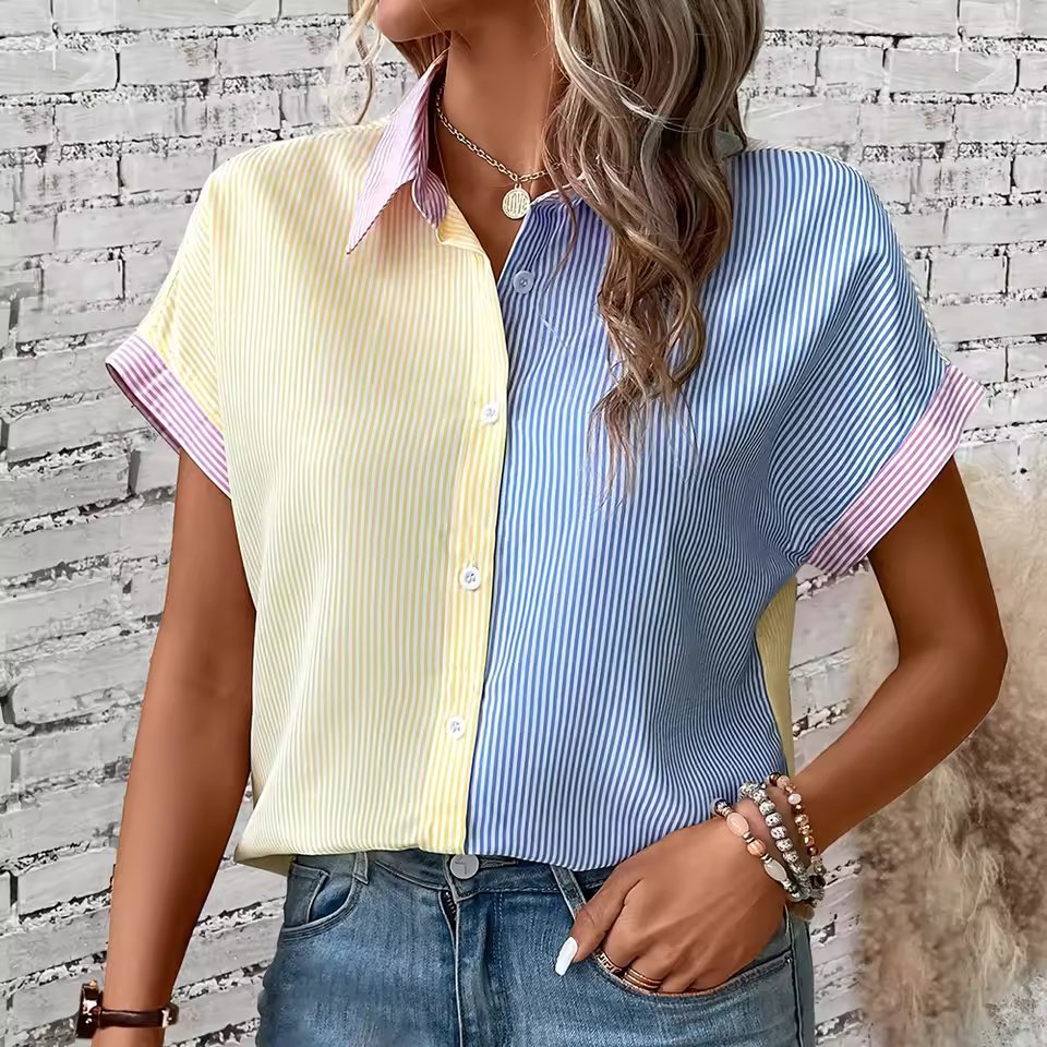 Striped Elegant Shirt Plus Size Color Matching Shirt Mssza