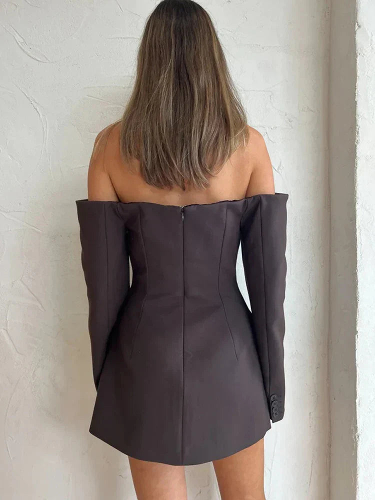 Off-Shoulder Blazer Dress Chic Style for  Parties Mssaz Desses