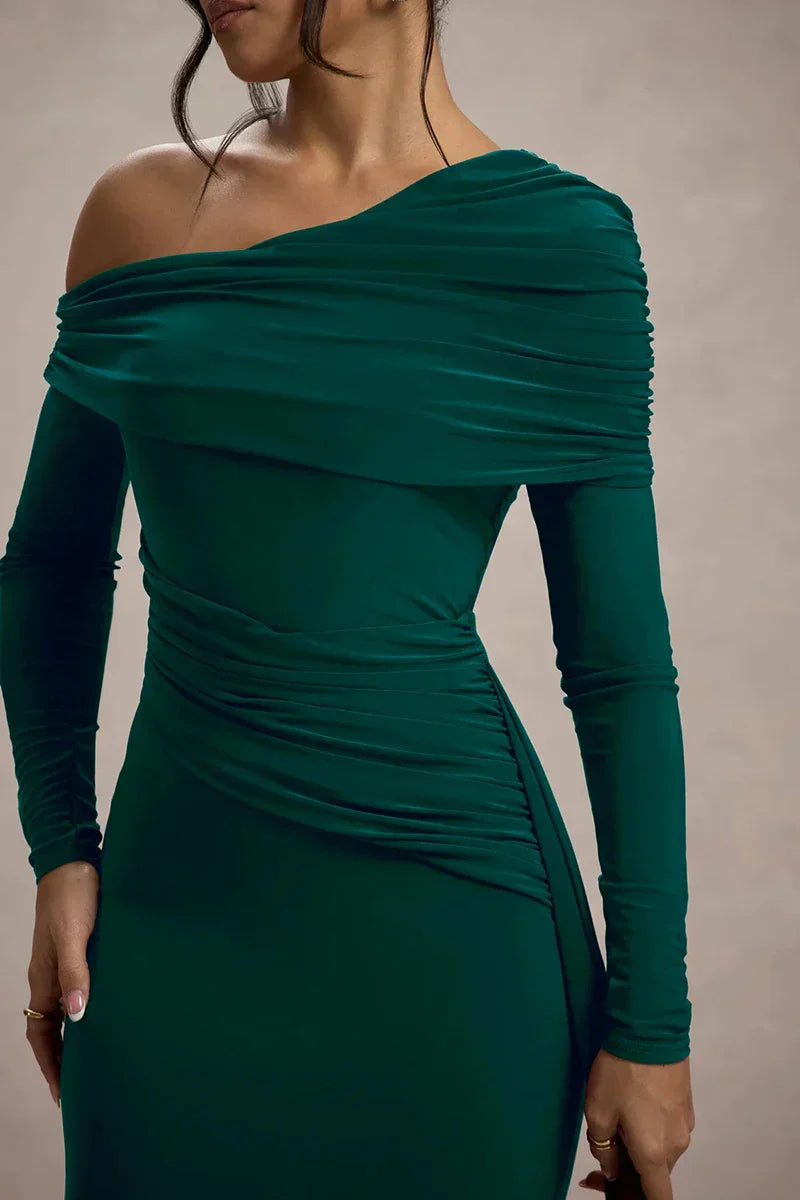 Skew Collar Long Sleeve Maxi Dress Mssaz Desses
