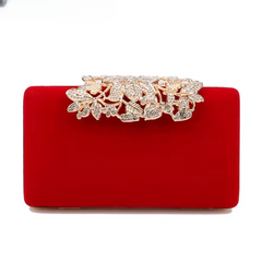 Leaf Design Diamonds Flap Shaped Velvet Luxury Clutch Mssza