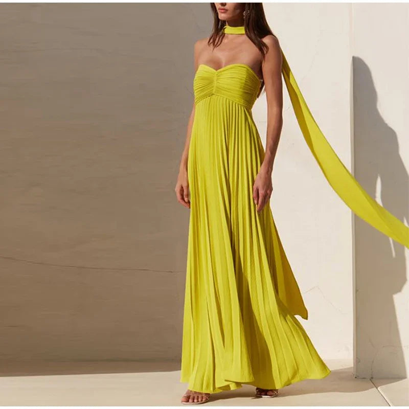 Strapless Pleated Maxi Dress Mssaz Desses