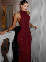 Glitter Sequin Sleeveless Maxi Dress Mssaz Desses