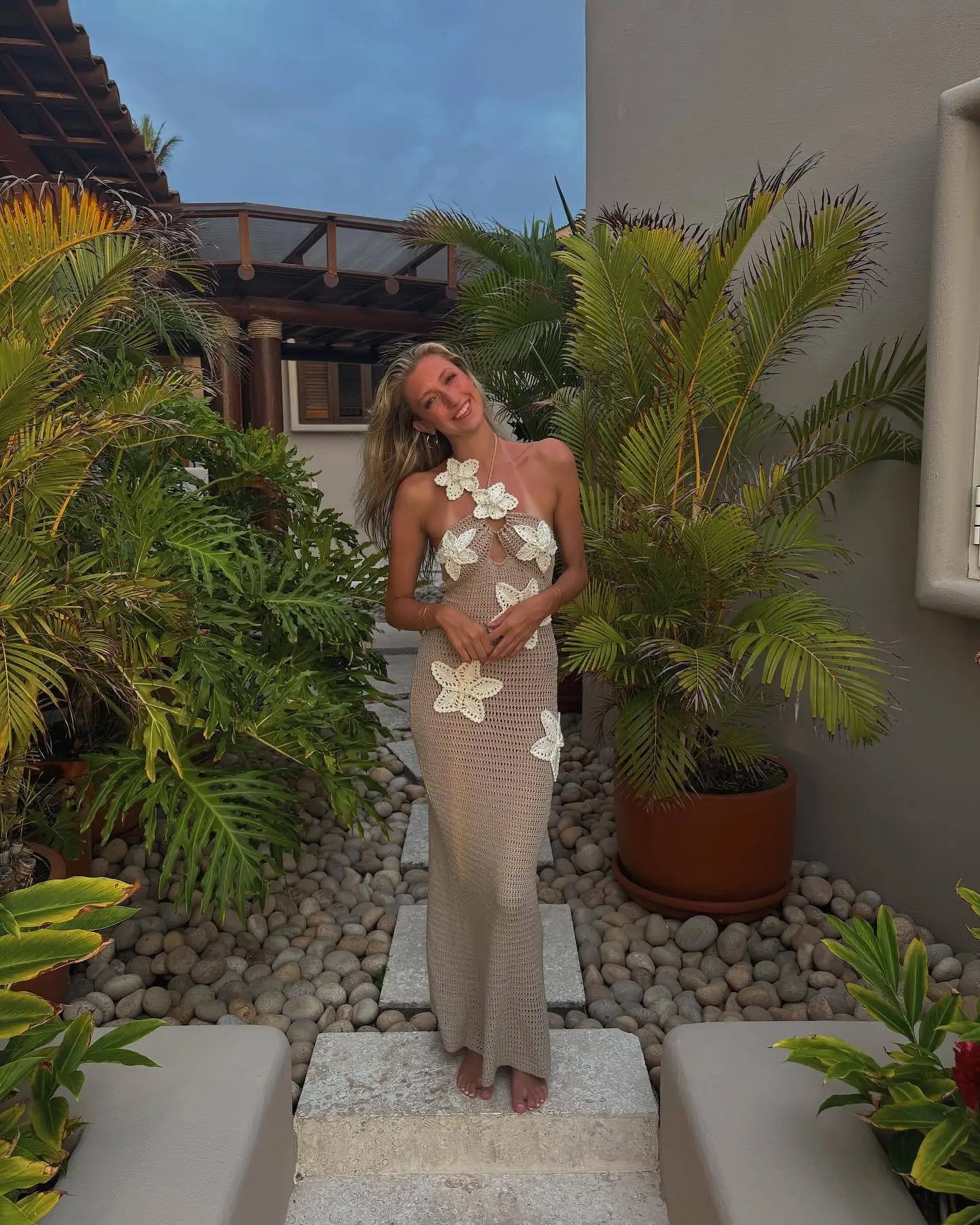 Floral Halter Maxi Dress  Splice Backless Design Mssaz Desses