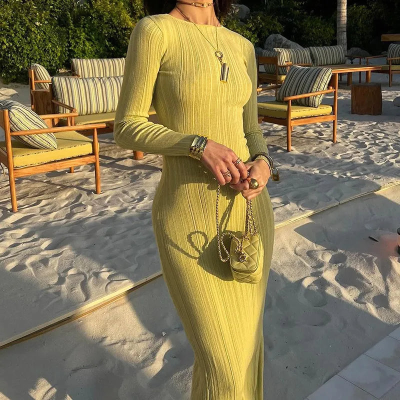 Ribbed Long Sleeve Maxi Dress Mssaz Desses