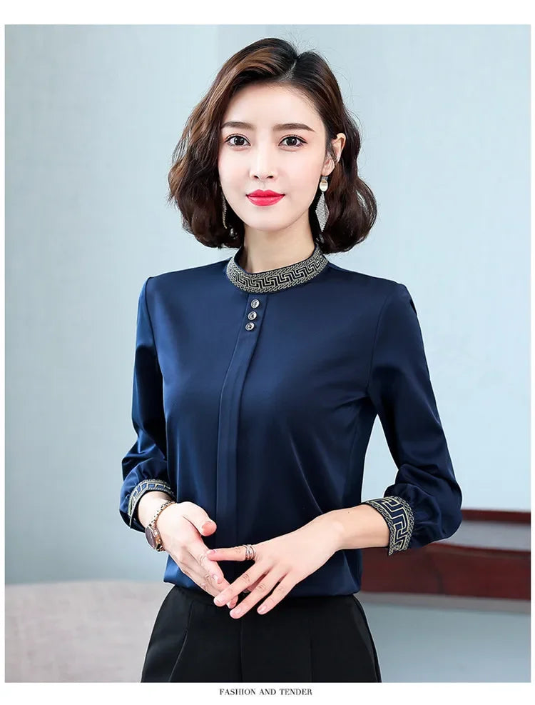 Elegant Long Sleeve Chiffon Slimming Shirt With Button Mssza