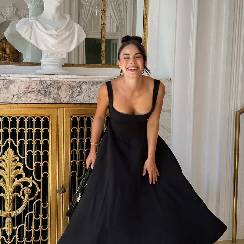 Black Maxi Dress Square Neck Spaghetti Straps Mssaz Desses