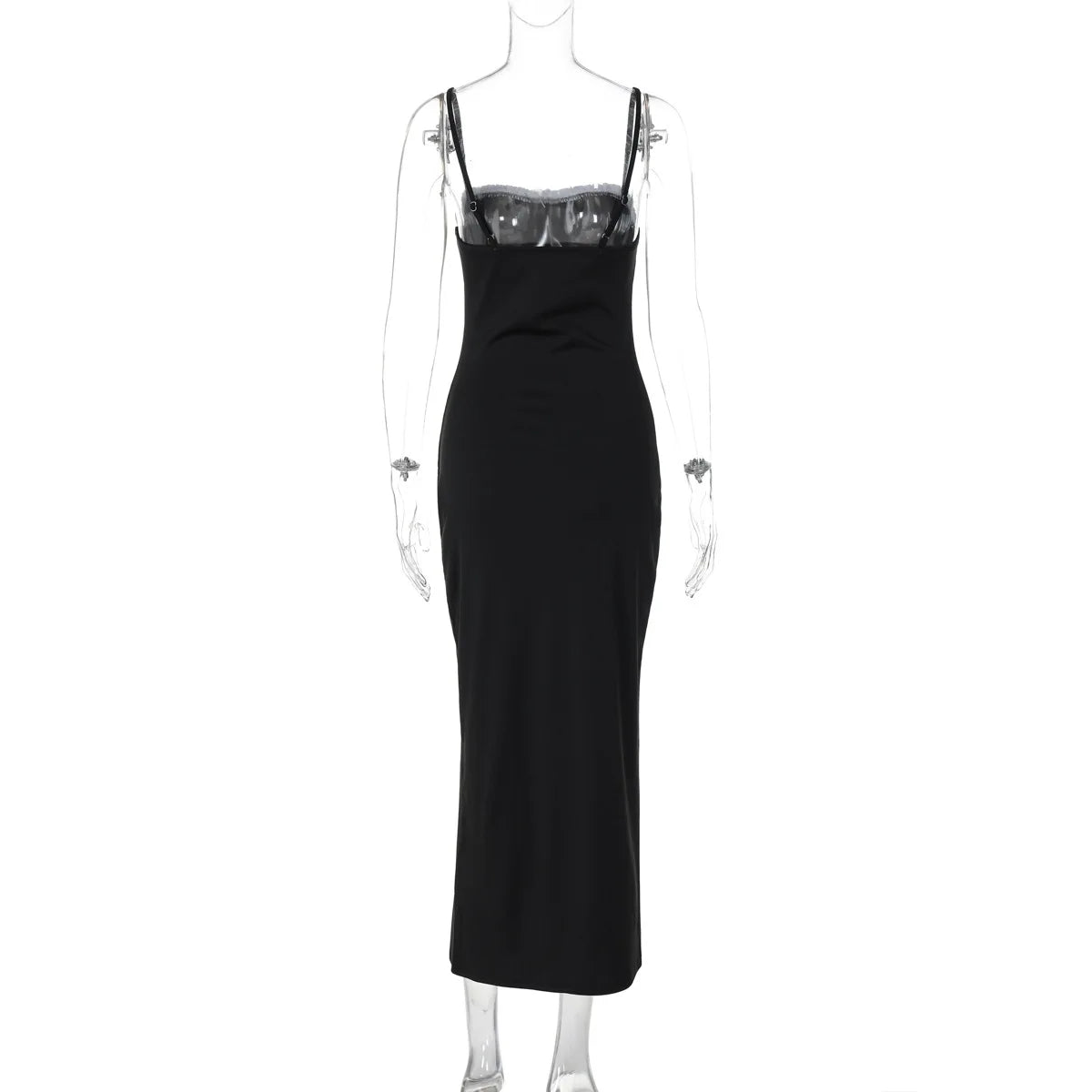 Open Back Lace Patchwork Black Maxi Dress Mssaz Desses