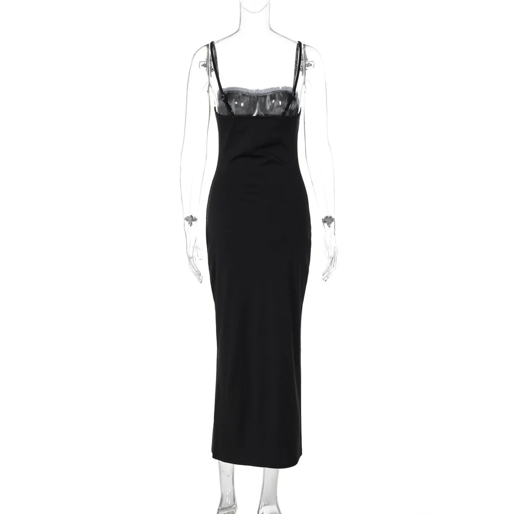 Open Back Lace Patchwork Black Maxi Dress Mssaz Desses