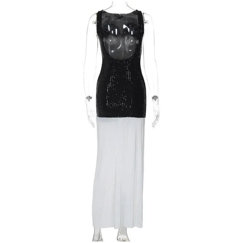 Sequined Patchwork Backless Long Dress Mssaz Desses
