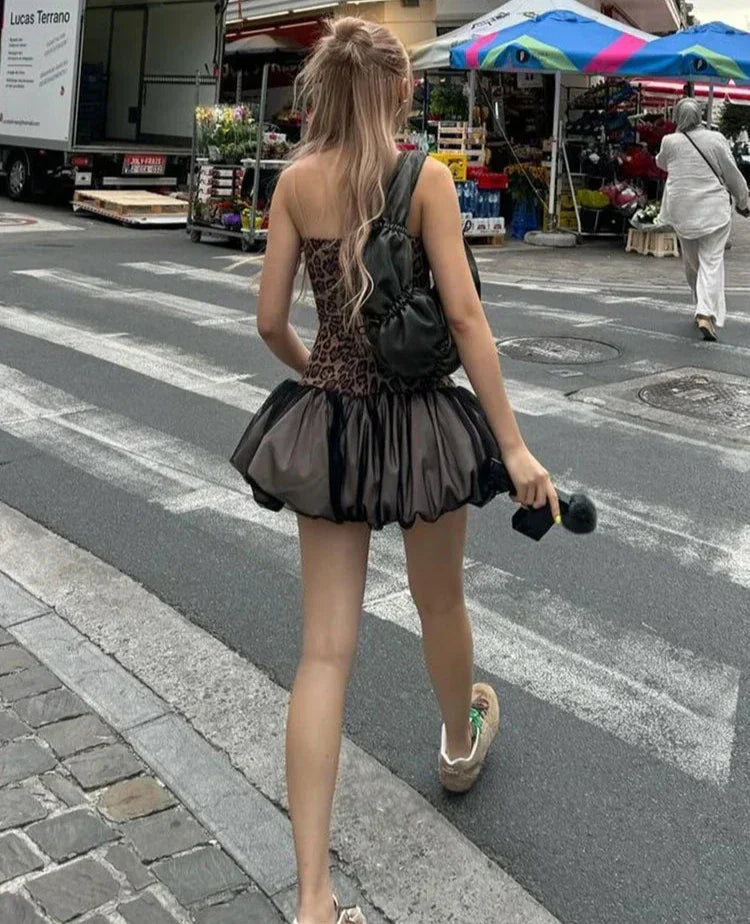 Leopard Print Patchwork Mini Dress Mssaz Desses