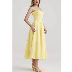 Yellow Slit Midi Dress and Cross Lacing up Top Set Mssaz Desses
