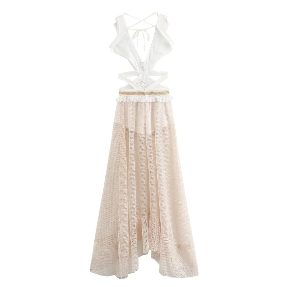 Printed Tassel Long Sleeveless Dress Mssaz Desses