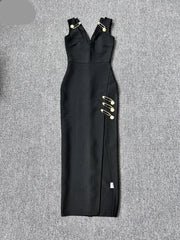 Sleeveless V Neck Bandage Long Dress Mssaz Desses