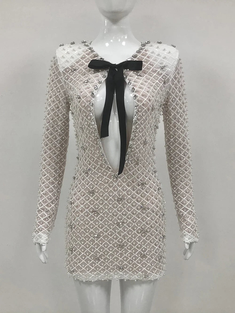 Pearl Sequin Mini Long Sleeve Party Dress Mssaz Desses