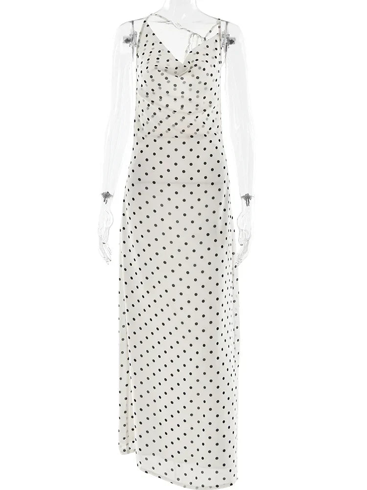 Polka Dot Backless Spaghetti Strap Party Maxi Dress Mssaz Desses