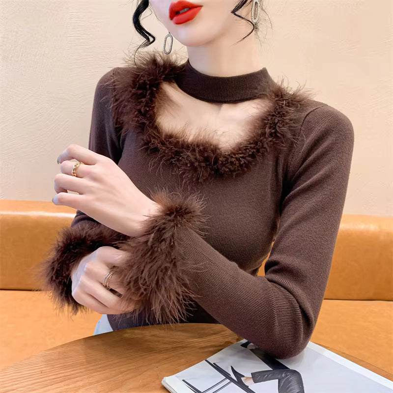 Fluffy Square collar Hollow Out Tops Mssza