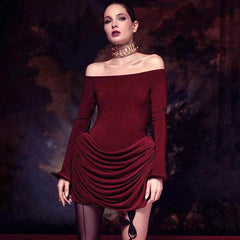 Pleated Off-Shoulder Long Sleeve Mini Dress Mssaz Desses