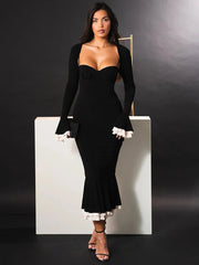 Patchwork Square Collar Evening Fishtail Dress Mssaz Desses