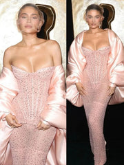 Pink Strapless See Through Long Dress Mssaz Desses