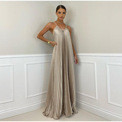 Pleated Long Halter Sleeveless Sling Banquet Dress Mssaz Desses
