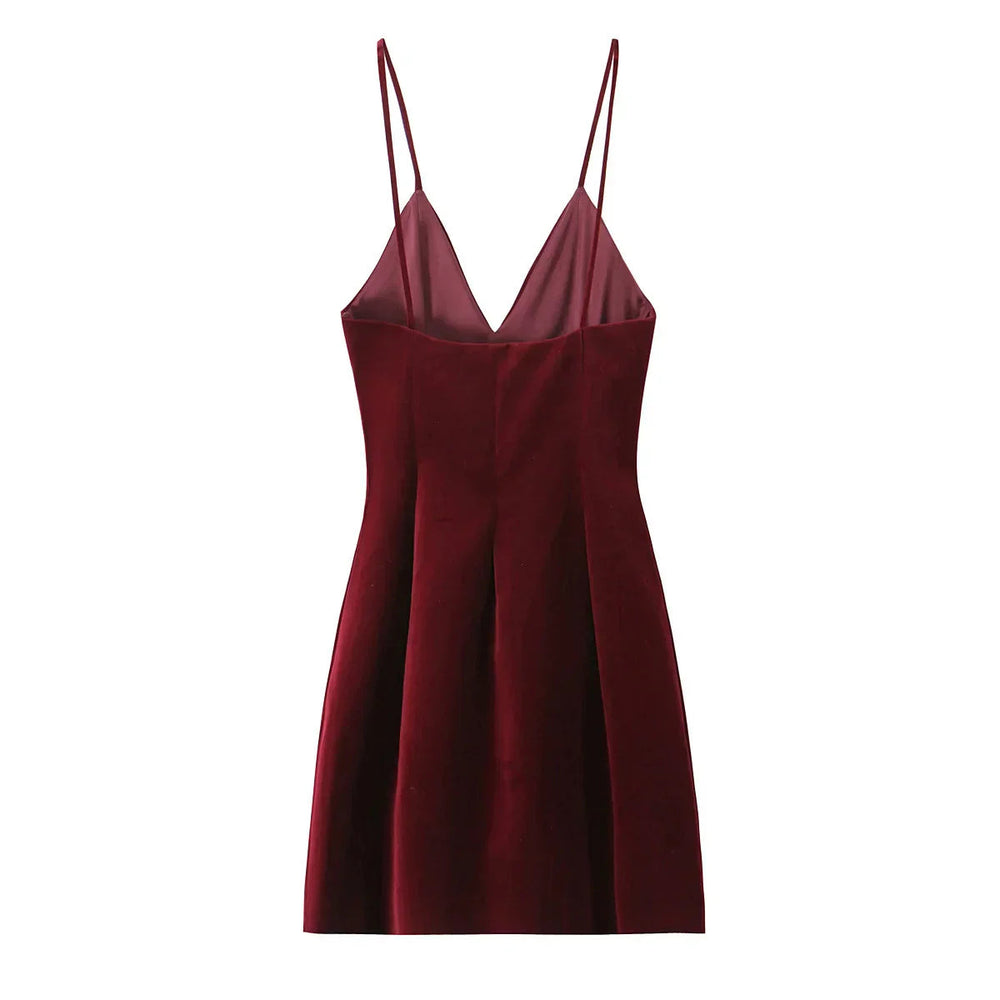 Red Velvet Spaghettis Strap Mini Dress Mssaz Desses