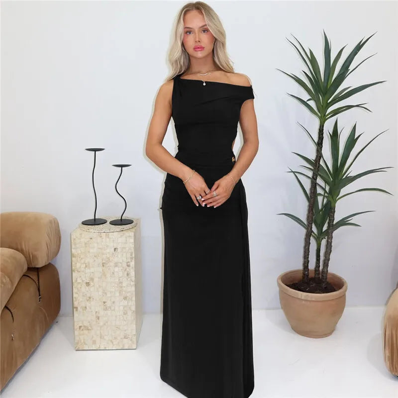 Oblique Shoulder Backless Maxi Dress Mssaz Desses