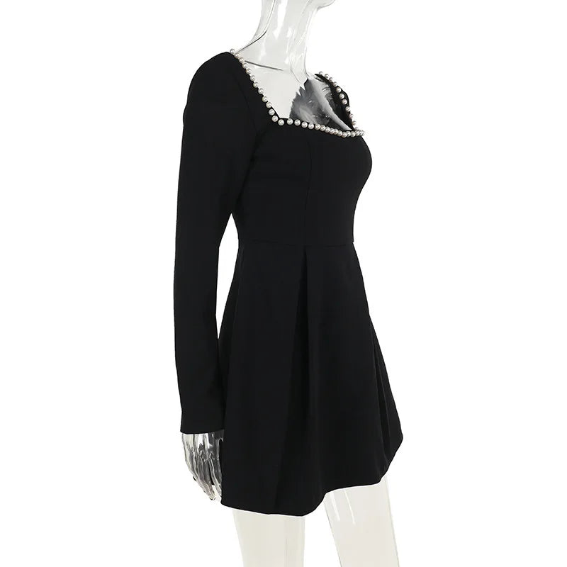 Pearl Square Neck Long Sleeve Mini Dress Mssaz Desses