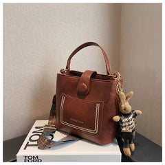 Simple Large High Capacity Vintage Shoulder Bucket Leather Tote Bag Mssza