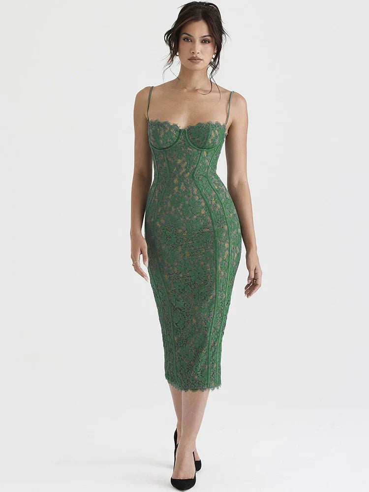 Spaghetti Strap Midi Green Dress Mssaz Desses