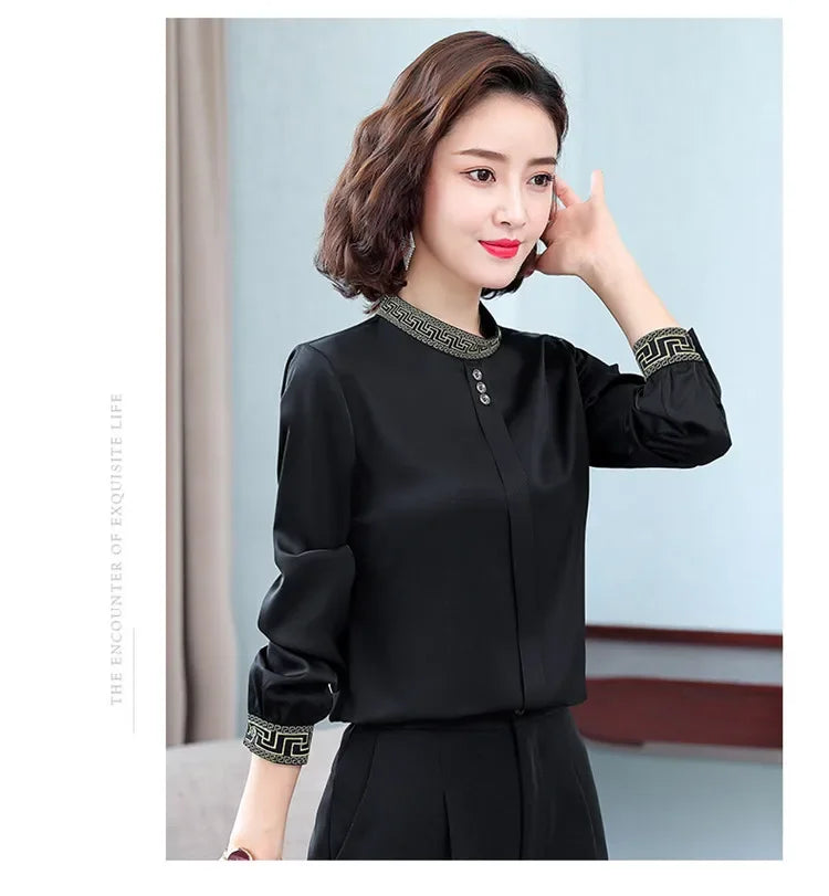 Elegant Long Sleeve Chiffon Slimming Shirt With Button Mssza