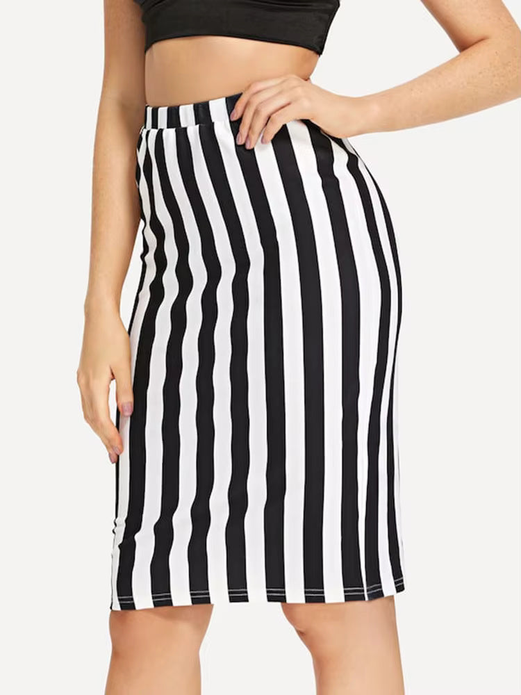 Striped Printed casual High Waist Elastic Pencil Skirts Mssza