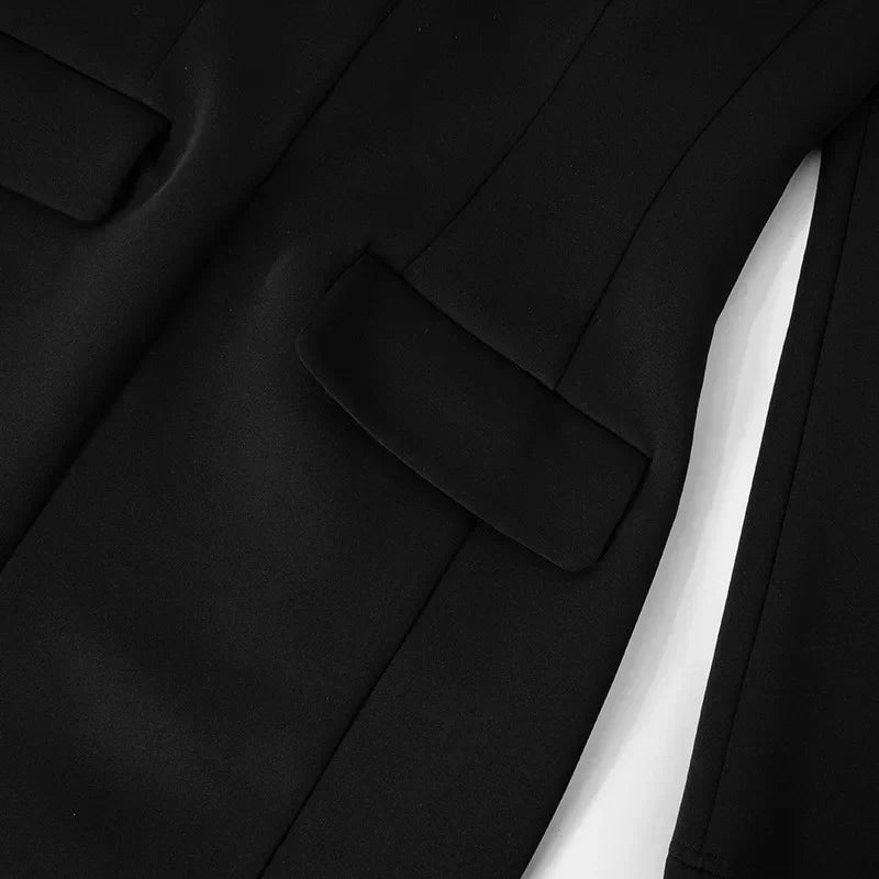 Black Solid Long Sleeve Blazer Dress Mssaz Desses