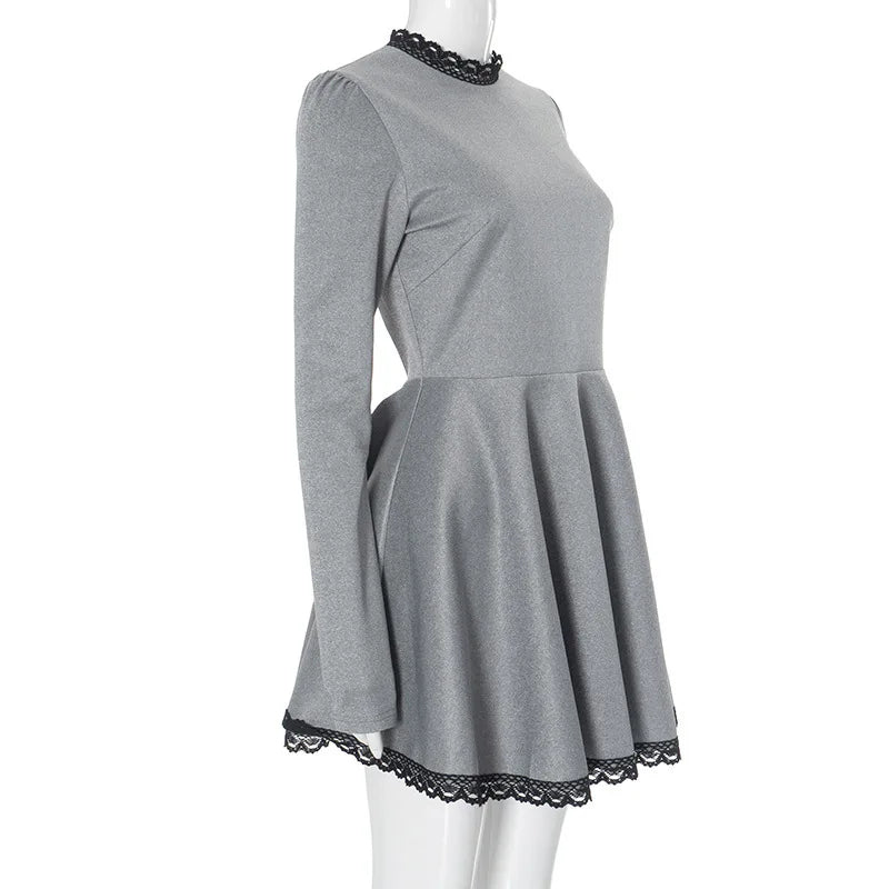 Patchwork Gray Long Sleeve A-line Mini Dress Mssaz Desses